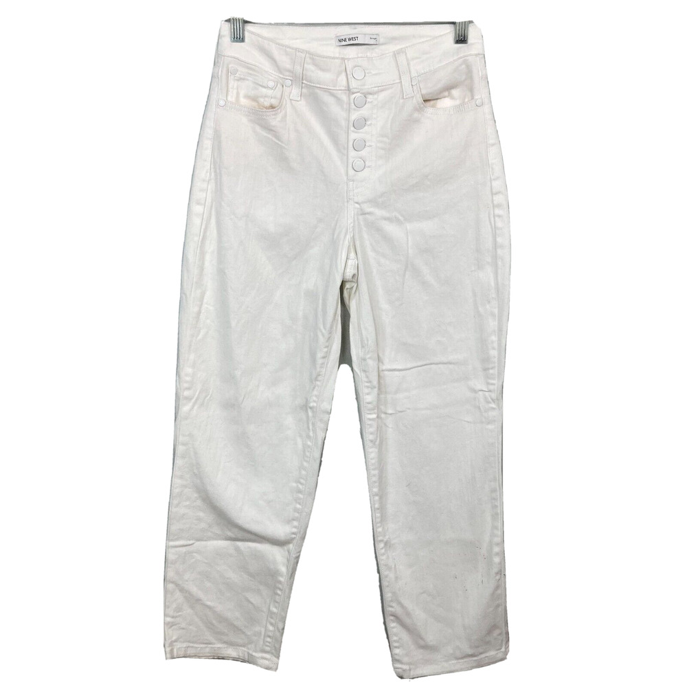 Nine West Pants Womens‎ Sz 4 White Straight Leg Button Fly Jeans Stretch Pockets